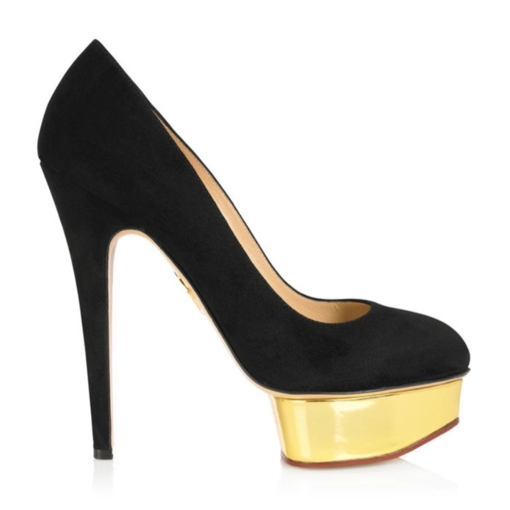 CHARLOTTE OLYMPIA Dolly Suede Platform Heels Black 39